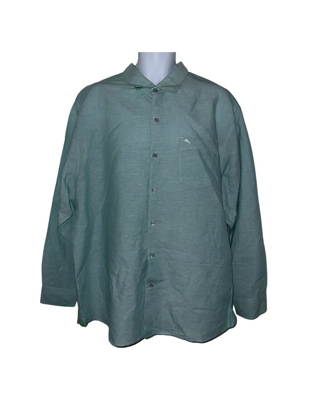 Tommy Bahama Sailfish Mens Dress Shirt Big Tall 2XB Aqua Blue Chest Pocket